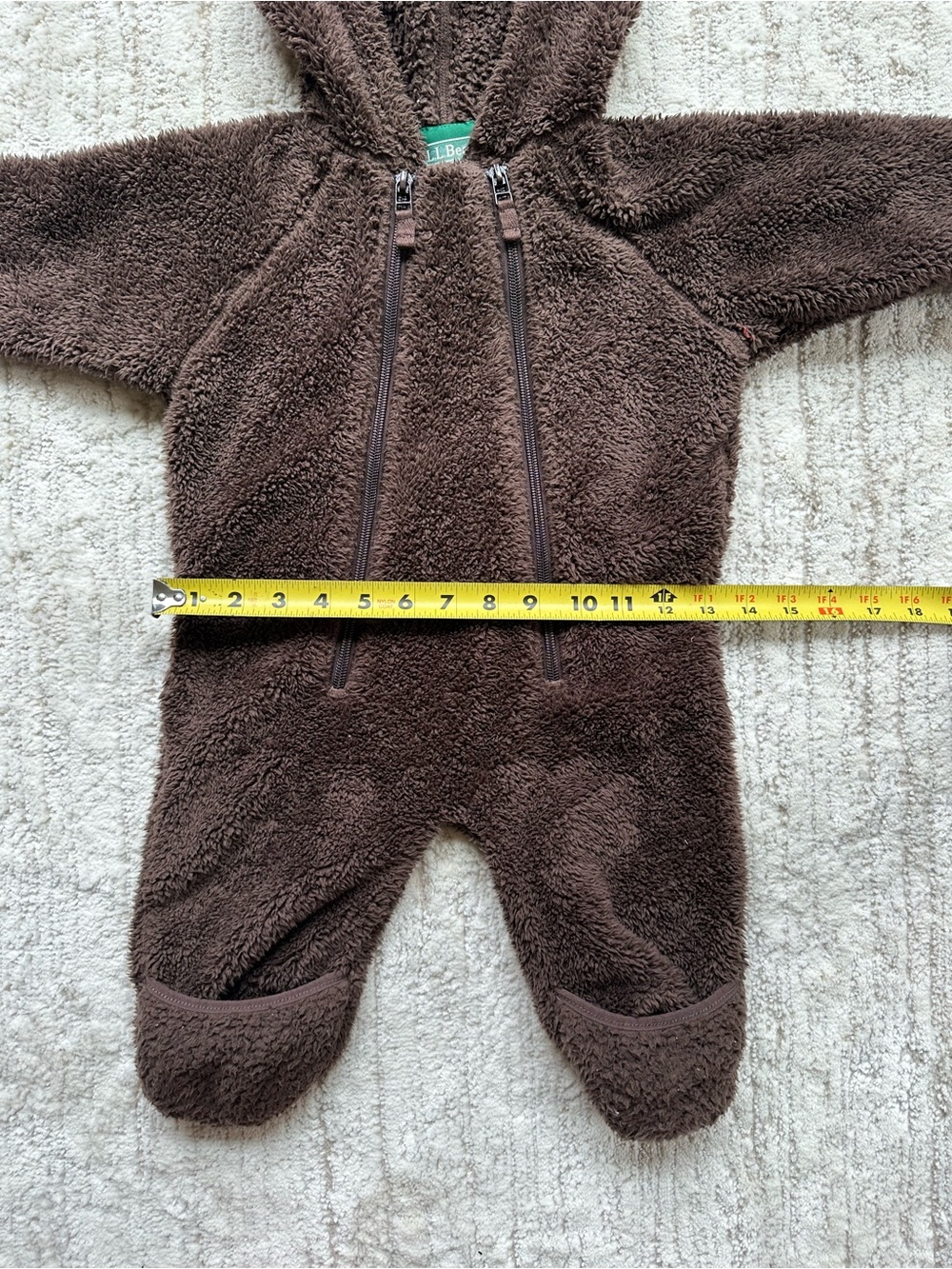 LL Bean Fleece Bunting One Piece Infant Baby 3-6 Months Zip Brown Teddy Bear - Picture 16 of 16